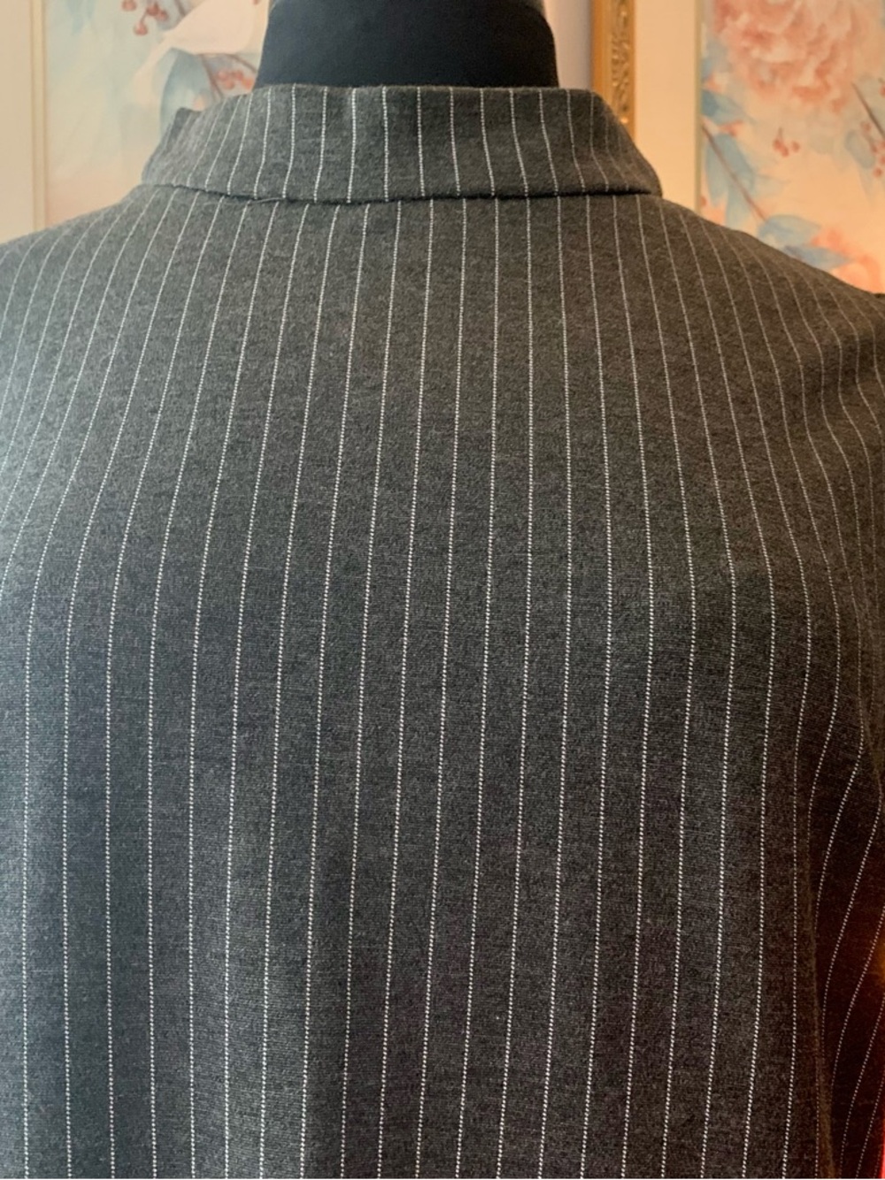 Sharagano Grey Pinstriped Mock Neck Dress